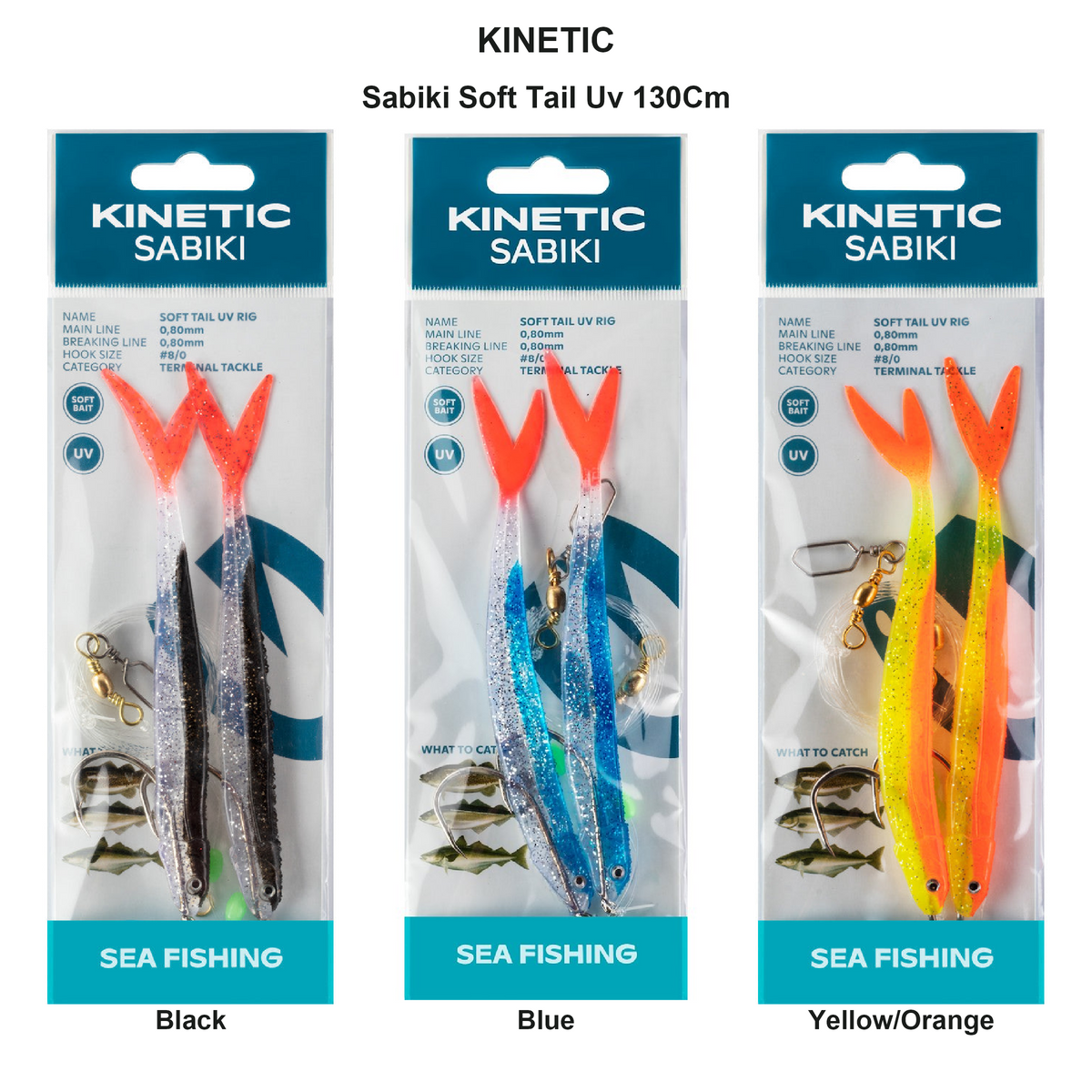 Farveoversigt – Kinetic Sabiki Soft Tail Uv 130Cm