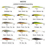 Farveoversigt – Jerkbite Sr Jerkbait Suspending