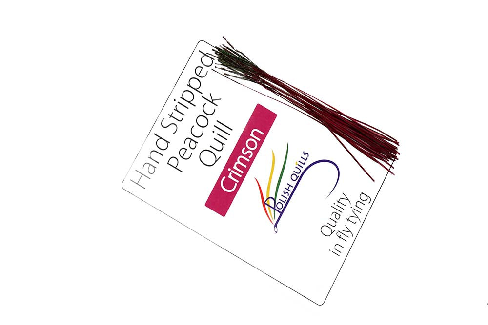 Hand Stripped Peacock Quill - Crimson