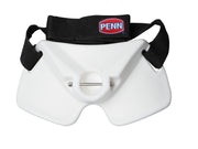 PENN Gimbal Belt med hvid gimbalplade, metalbolt og bred sort rem med PENN-logo.